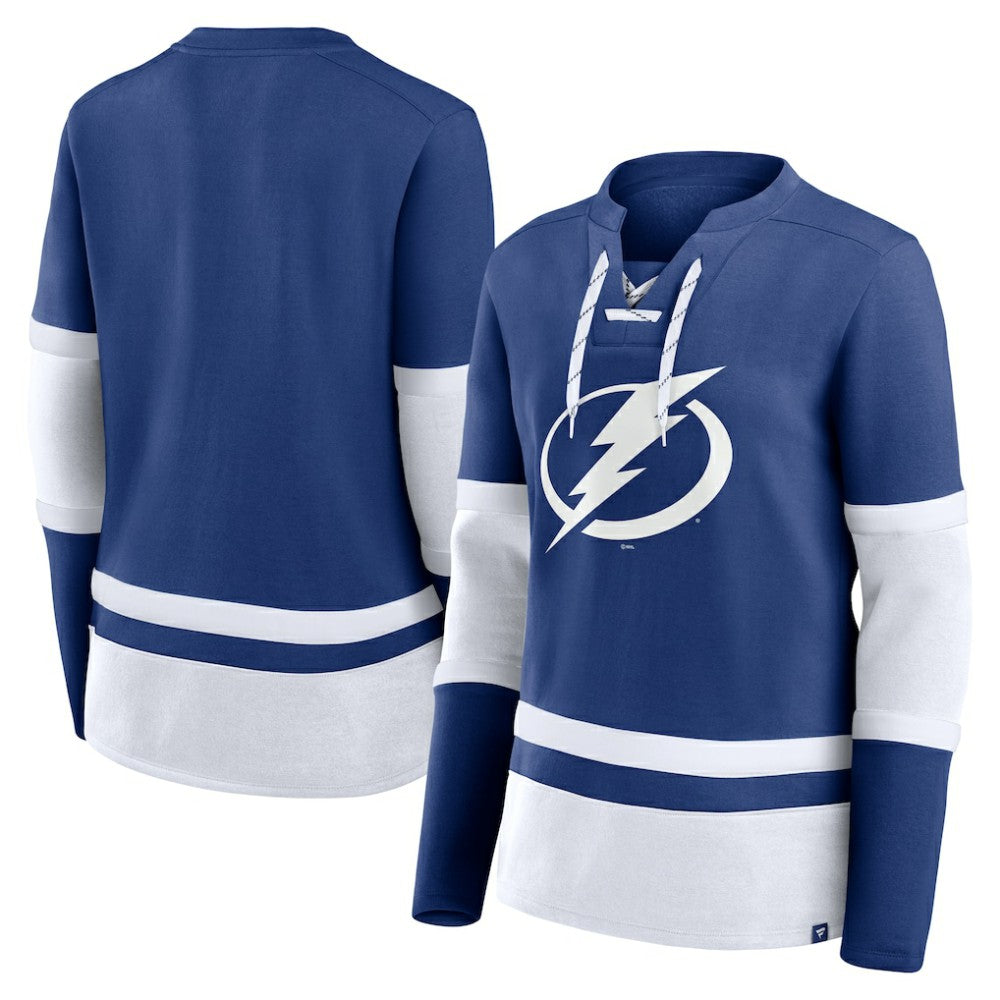 Tampa Bay Lightning Fanatics Women's Prime Time Lace-Up Long Sleeve T-Shirt - Blue | US 201190964