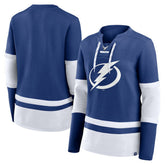 Tampa Bay Lightning Fanatics Women's Prime Time Lace-Up Long Sleeve T-Shirt - Blue | US 201190964