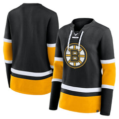 Boston Bruins Fanatics Women's Prime Time Lace-Up Long Sleeve T-Shirt - Black | US 201190972