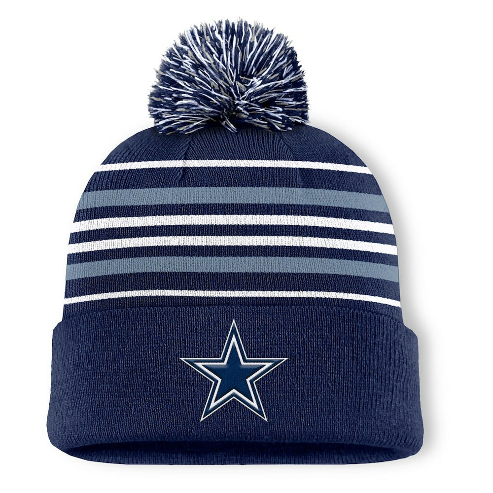 Dallas Cowboys Fundamental Striped Cuffed Knit Hat with Pom - Navy Hats