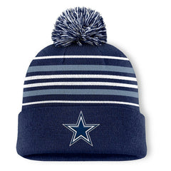 Dallas Cowboys Fundamental Striped Cuffed Knit Hat with Pom - Navy Hats