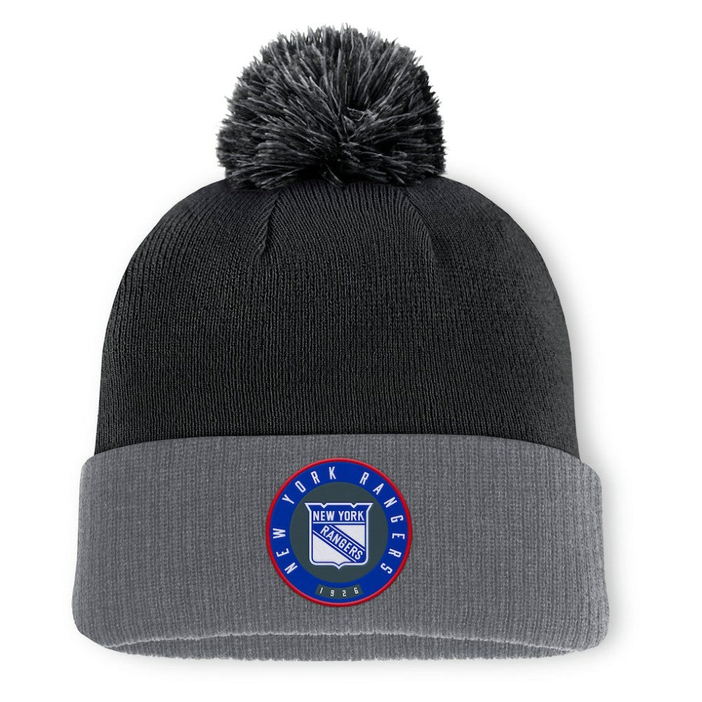 New York Rangers Fanatics Aspyn Cuffed Knit Hat with Pom - Black | US 201193401