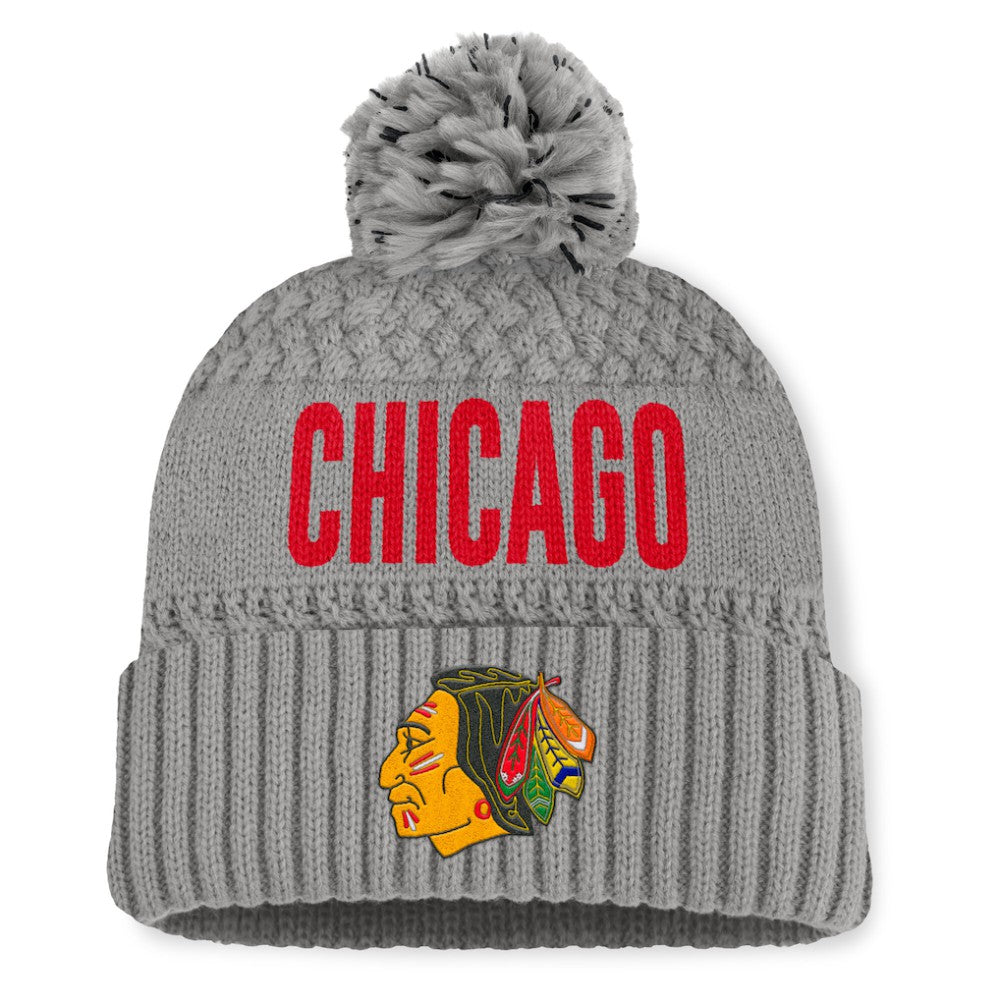 Chicago Blackhawks Fanatics Women's Heritage Tilly Cuffed Knit Hat with Pom - Gray | US 201193564