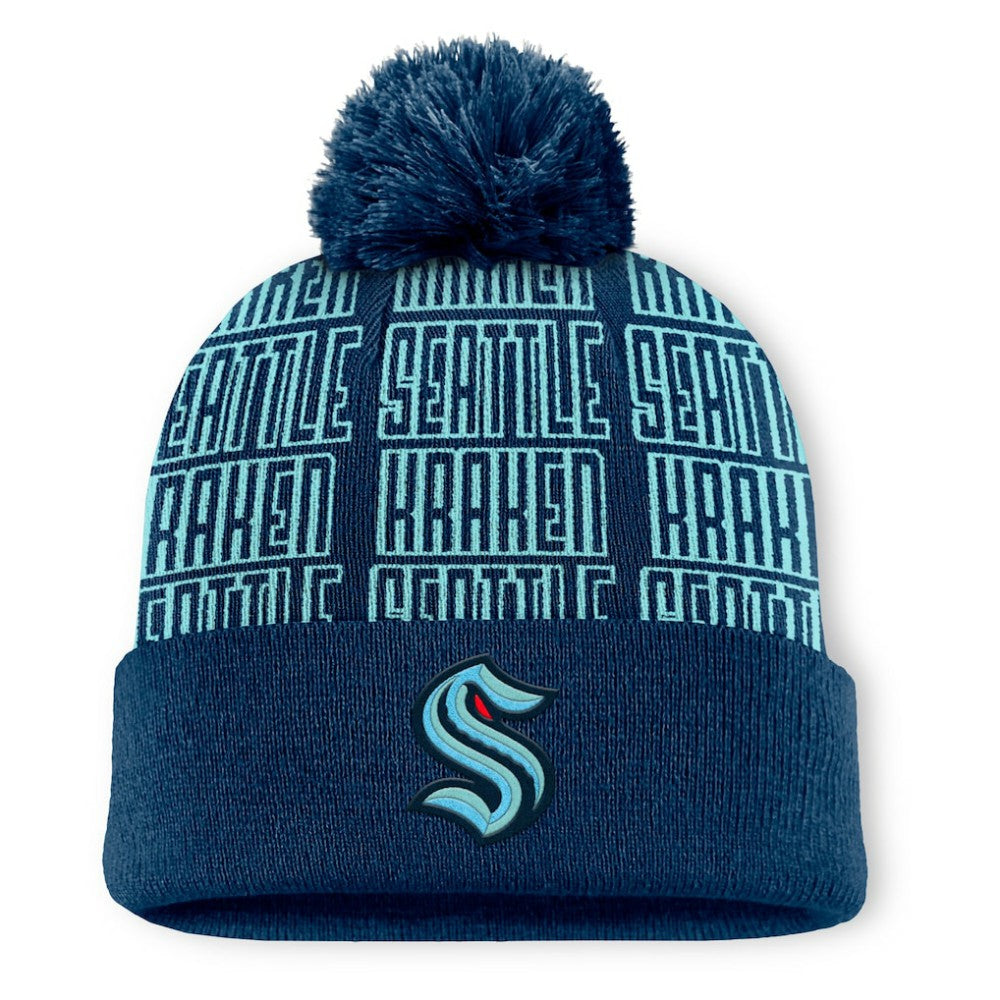 Seattle Kraken Fanatics Fundamental Empty Net Cuffed Knit Hat with Pom - Deep Sea Blue | US 201193632