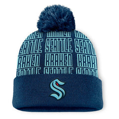 Seattle Kraken Fanatics Fundamental Empty Net Cuffed Knit Hat with Pom - Deep Sea Blue | US 201193632