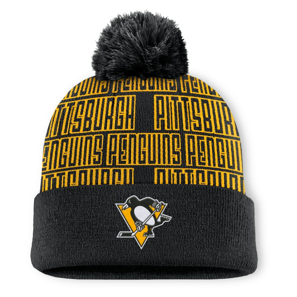 Pittsburgh Penguins Fanatics Fundamental Empty Net Cuffed Knit Hat with Pom - Black | US 201193637