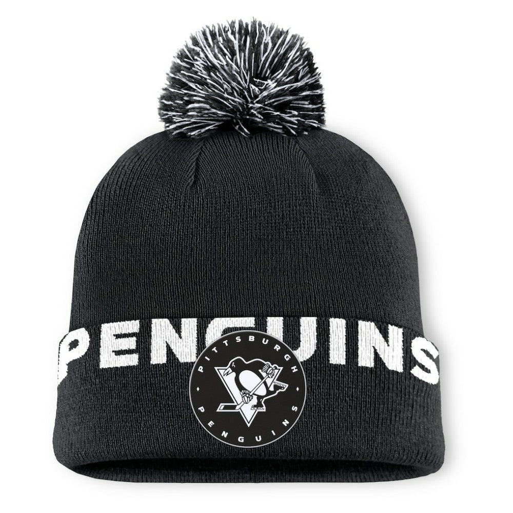 Pittsburgh Penguins Fanatics Fundamental High Stick Cuffed Knit Hat with Pom - Black | US 201193647