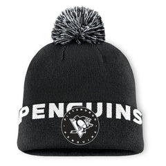 Pittsburgh Penguins Fanatics Fundamental High Stick Cuffed Knit Hat with Pom - Black | US 201193647