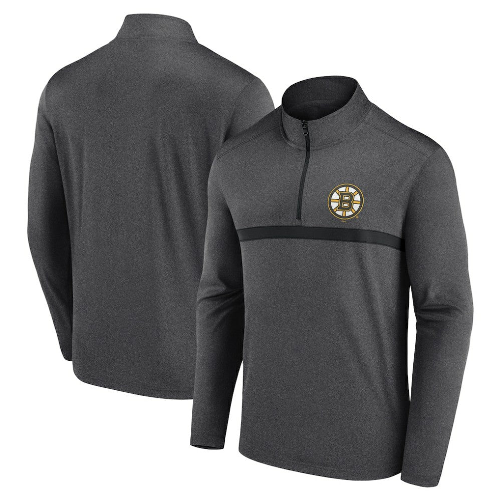 Boston Bruins Logo Athletic Head-to-Head Raglan Quarter-Zip Top - Heather Charcoal | US 201194819