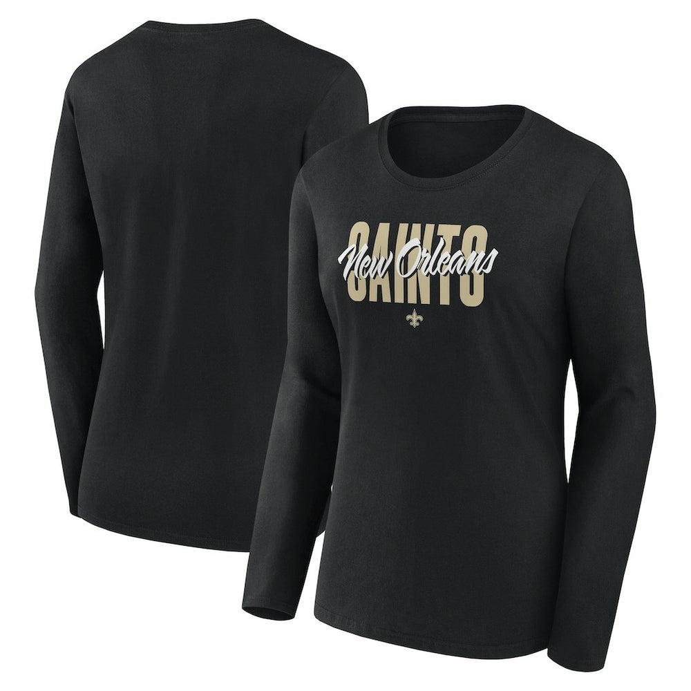 New Orleans Saints Logo Athletic Women's Grip Long Sleeve T-Shirt - Black T-shirts