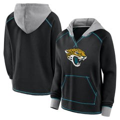 Jacksonville Jaguars Logo Athletic Women's Boom Fleece Pullover V-Neck Hoodie - Black Hoodies