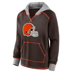 Cleveland Browns Logo Athletic Women's Boom Fleece Pullover V-Neck Hoodie - Brown Hoodies