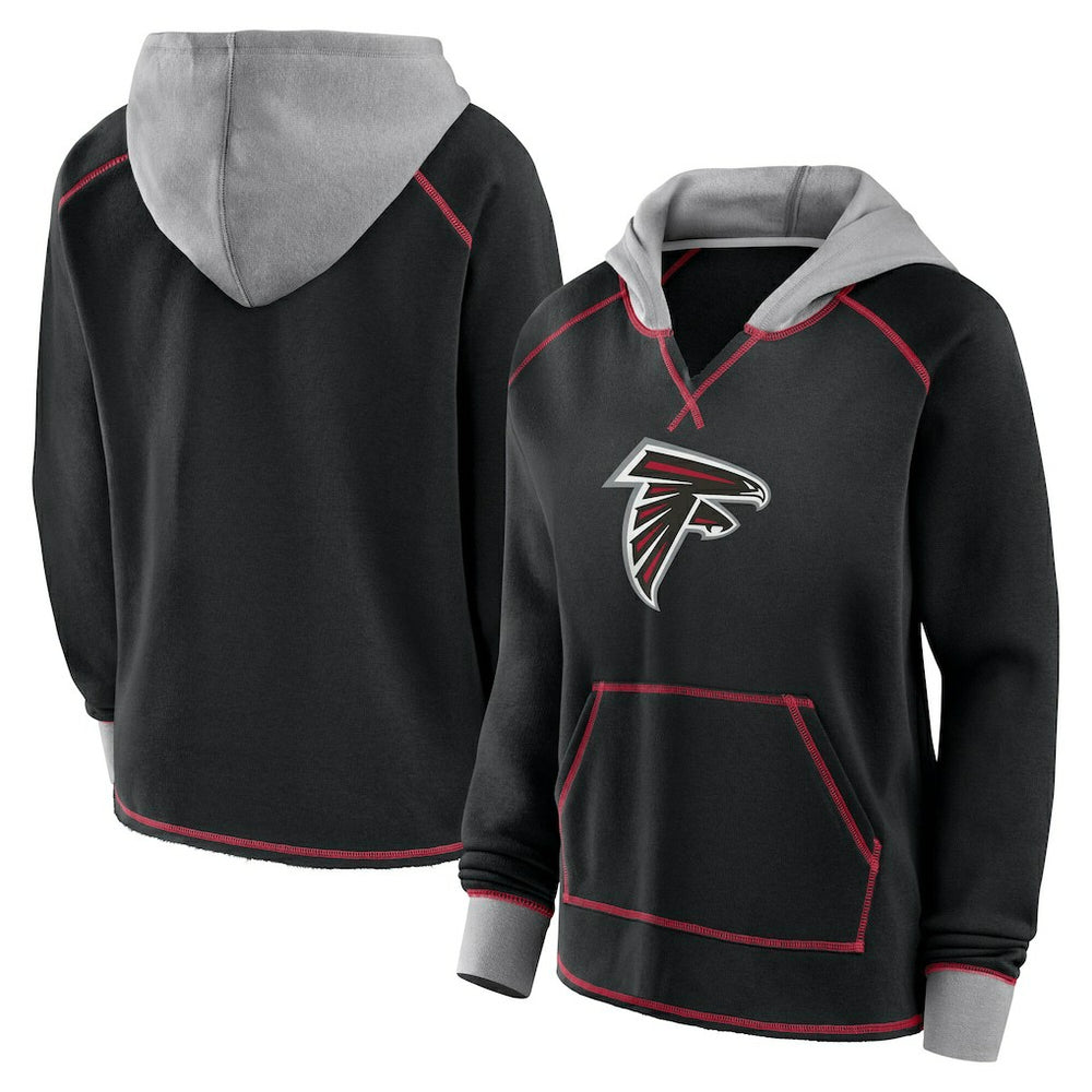 Atlanta Falcons Logo Athletic Women's Boom Fleece Pullover V-Neck Hoodie - Black Hoodies