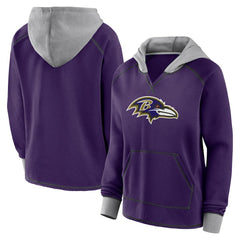 Baltimore Ravens Logo Athletic Women's Boom Fleece Pullover V-Neck Hoodie - Purple Hoodies