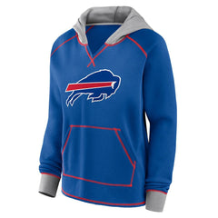 Buffalo Bills Logo Athletic Women's Boom Fleece Pullover V-Neck Hoodie - Royal Hoodies