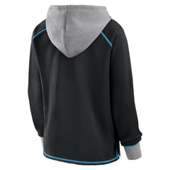 Carolina Panthers Logo Athletic Women's Boom Fleece Pullover V-Neck Hoodie - Black Hoodies