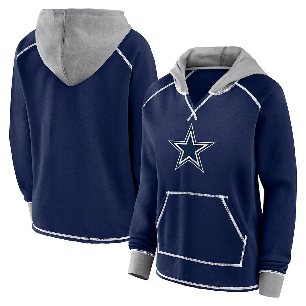 Dallas Cowboys Logo Athletic Women's Boom Fleece Pullover V-Neck Hoodie - Navy Hoodies