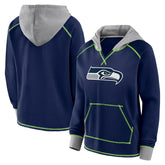 Seattle Seahawks Logo Athletic Women's Boom Fleece Pullover V-Neck Hoodie - College Navy Hoodies