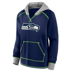Seattle Seahawks Logo Athletic Women's Boom Fleece Pullover V-Neck Hoodie - College Navy Hoodies