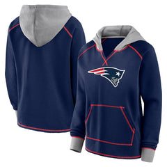 New England Patriots Logo Athletic Women's Boom Fleece Pullover V-Neck Hoodie - Navy Hoodies