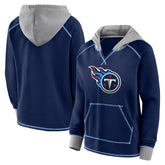Tennessee Titans Logo Athletic Women's Boom Fleece Pullover V-Neck Hoodie - Navy Hoodies
