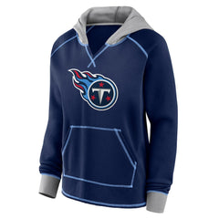 Tennessee Titans Logo Athletic Women's Boom Fleece Pullover V-Neck Hoodie - Navy Hoodies
