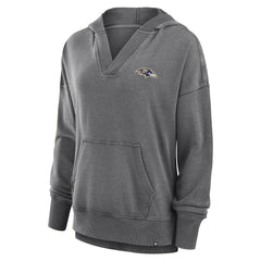 Baltimore Ravens Women's Initiative Snow Wash French Terry V-Neck Pullover Hoodie - Heather Charcoal Hoodies