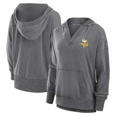 Minnesota Vikings Women's Initiative Snow Wash French Terry V-Neck Pullover Hoodie - Heather Charcoal Hoodies
