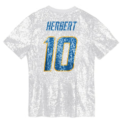 Justin Herbert Los Angeles Chargers Girls Youth Sequin V-Neck Fashion Jersey - Powder Blue Jerseys
