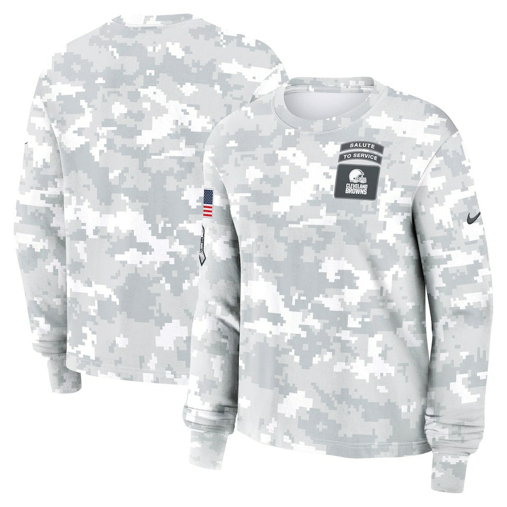 Cleveland Browns Women's 2024 Salute To Service Dri-FIT Long Sleeve T-Shirt - Arctic Camo T-shirts