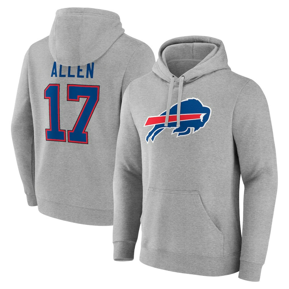 Josh Allen Buffalo Bills Icon Player Name & Number Pullover Hoodie - Gray Hoodies