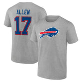 Josh Allen Buffalo Bills Icon Player Name & Number T-Shirt - Gray T-shirts