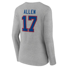 Josh Allen Buffalo Bills Women's Icon Player Name & Number Long Sleeve V-Neck T-Shirt - Gray T-shirts
