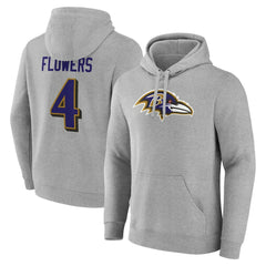 Zay Flowers Baltimore Ravens Icon Player Name & Number Pullover Hoodie - Gray Hoodies