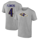 Zay Flowers Baltimore Ravens Icon Player Name & Number T-Shirt - Gray T-shirts
