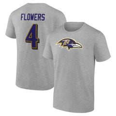 Zay Flowers Baltimore Ravens Icon Player Name & Number T-Shirt - Gray T-shirts
