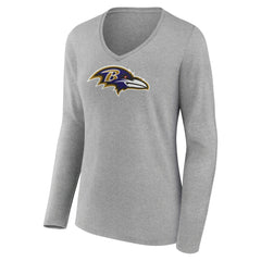 Zay Flowers Baltimore Ravens Women's Icon Player Name & Number Long Sleeve V-Neck T-Shirt - Gray T-shirts