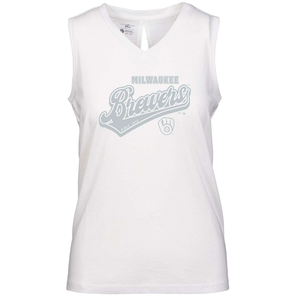 Milwaukee Brewers Levelwear Women's Paisley Sweep V-Neck Tank Top - White Tanks