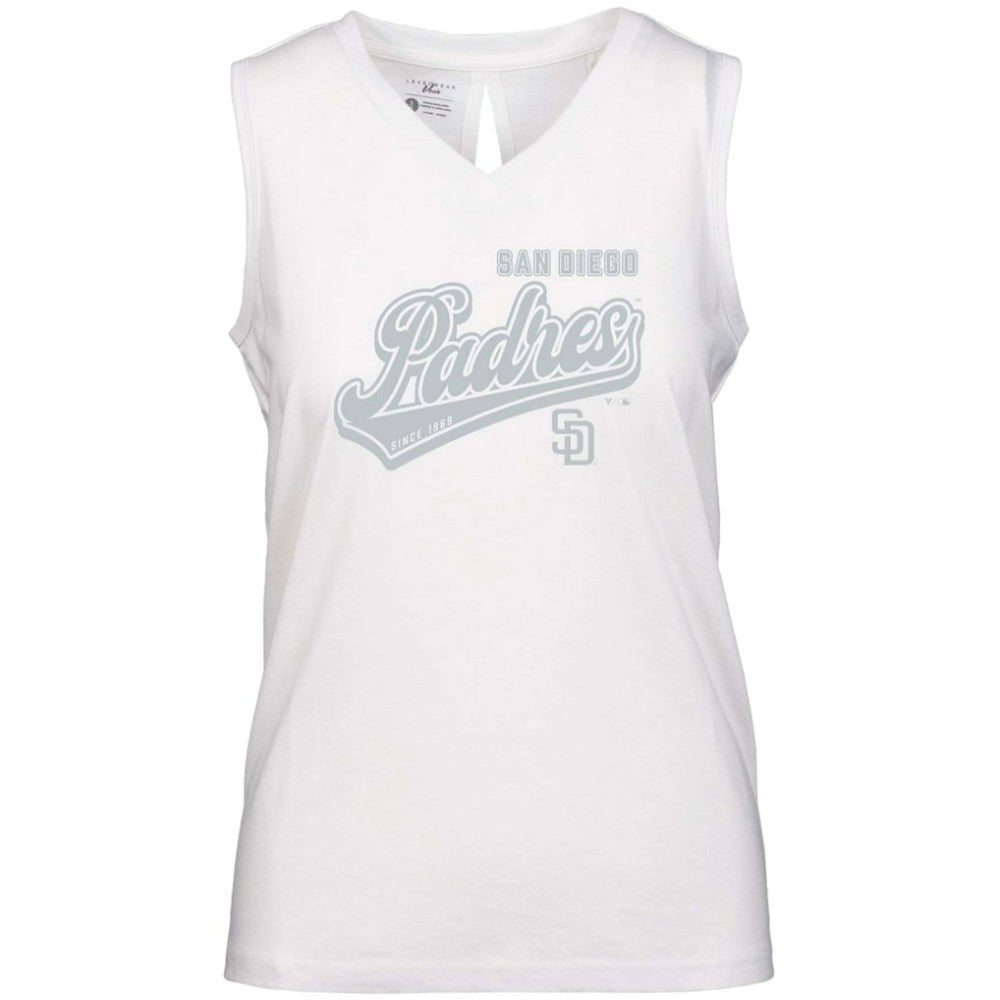 San Diego Padres Levelwear Women's Paisley Sweep V-Neck Tank Top - White Tanks