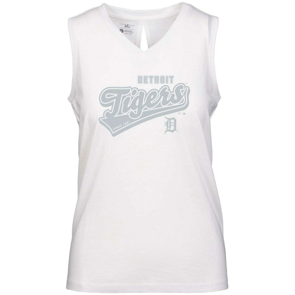 Detroit Tigers Levelwear Women's Paisley Sweep V-Neck Tank Top - White Tanks
