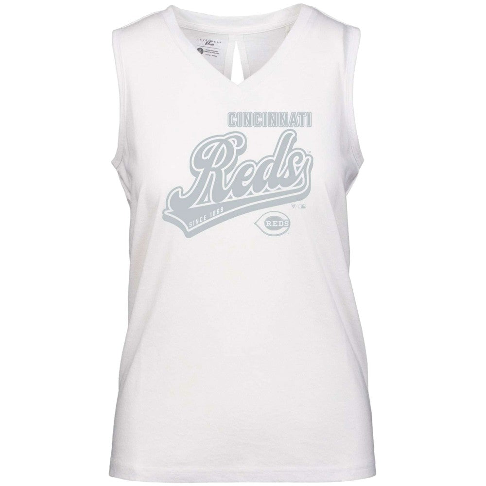 Cincinnati Reds Levelwear Women's Paisley Sweep V-Neck Tank Top - White Tanks