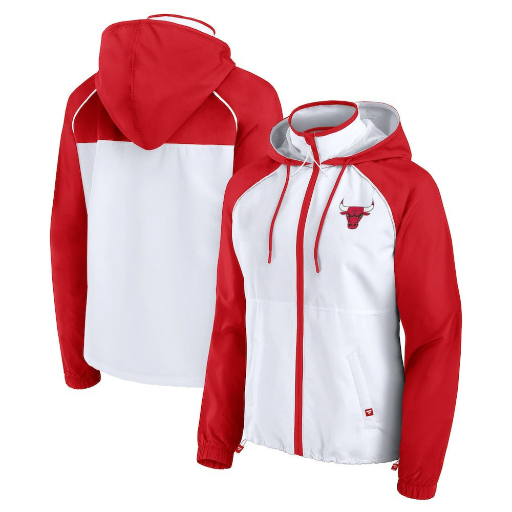 Chicago Bulls Women's Anorak Raglan Full-Zip Hoodie Jacket White/Red - Fanatics
