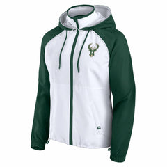 Milwaukee Bucks Women's Anorak Raglan Full-Zip Hoodie Jacket White/Hunter Green - Fanatics outlet