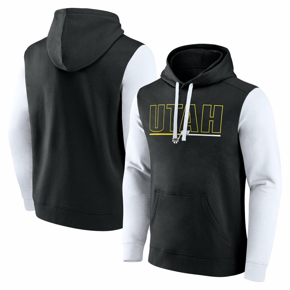 Utah Jazz Logo Athletic Outline Colorblock Pullover Hoodie Black