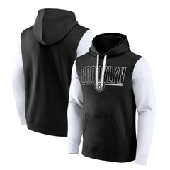 Brooklyn Nets Logo Athletic Outline Colorblock Pullover Hoodie Black outlet