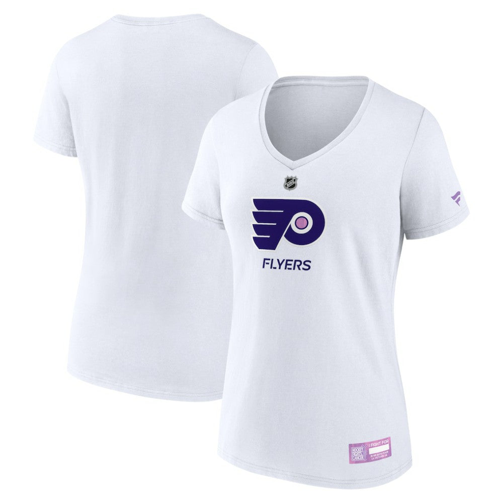 Philadelphia Flyers Fanatics Women's 2024 Hockey Fights Cancer V-Neck T-Shirt - White | US 201204252
