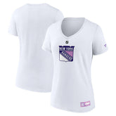 New York Rangers Fanatics Women's 2024 Hockey Fights Cancer V-Neck T-Shirt - White | US 201204283