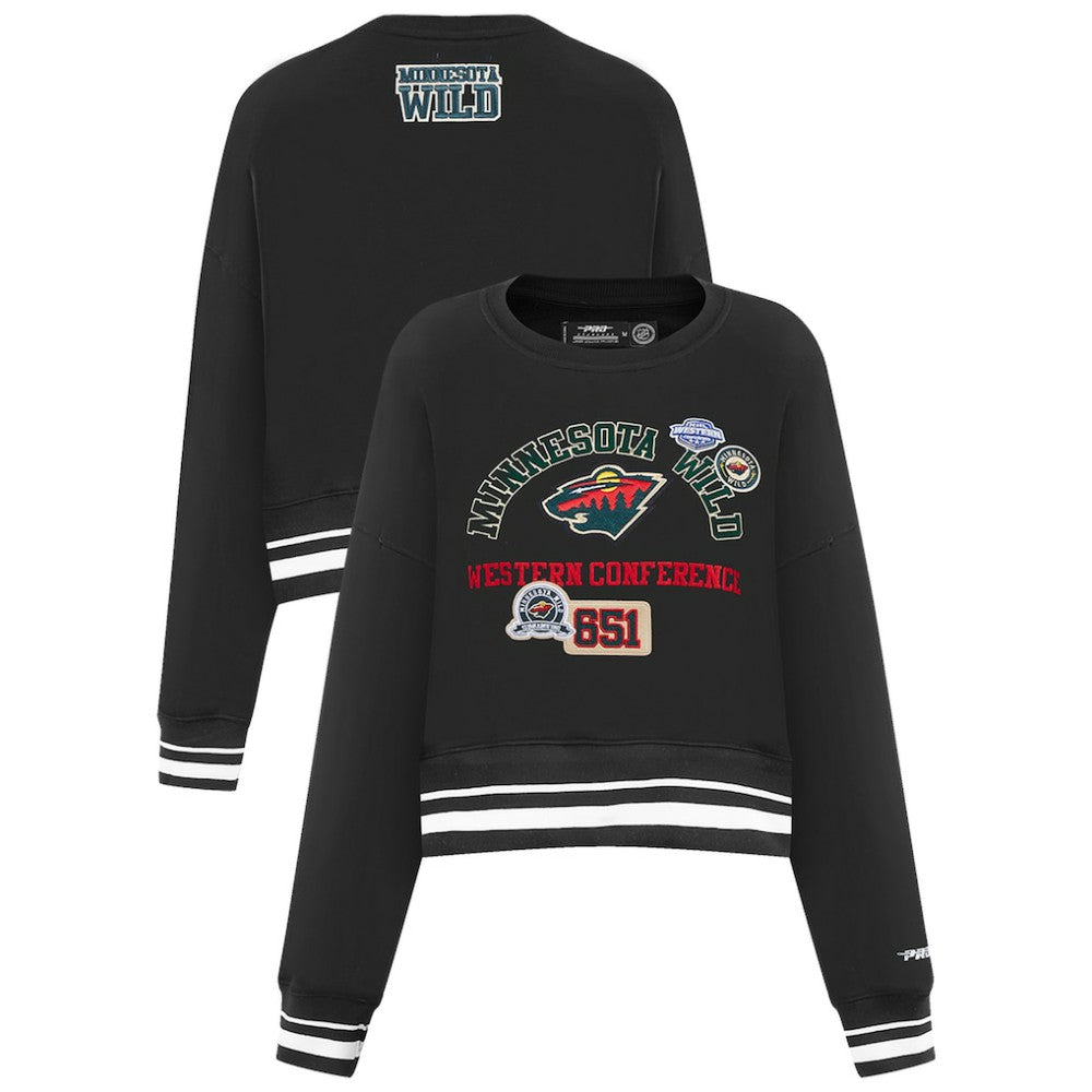 Minnesota Wild Pro Standard Women's Area Code Cropped Pullover Sweatshirt - Black | US 201205088