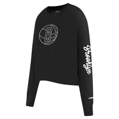 Brooklyn Nets Pro Standard Women's Paint The City Cropped Pullover Sweatshirt Black