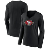 San Francisco 49ers Women's Primary Logo Long Sleeve V-Neck T-Shirt - Black T-shirts